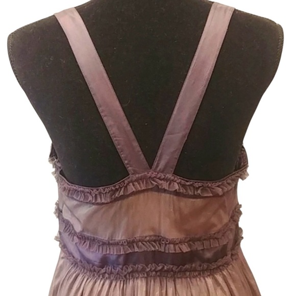 Anthropologie Elegant Brown Satin Dress with Floral Detail Size 8 - Picture 6 of 9